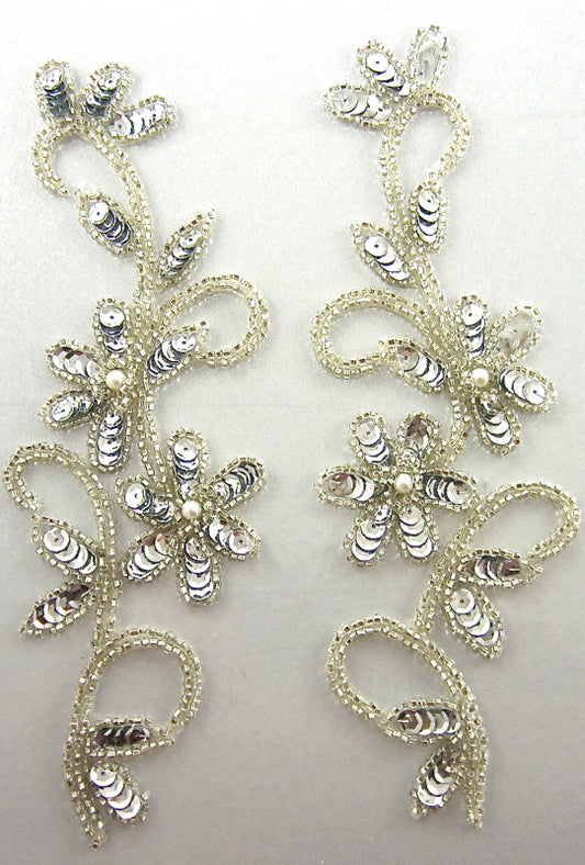Flower single with Silver Sequins Clear Beads 8" x 3"