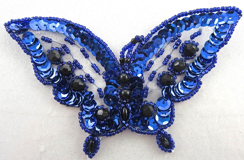 Butterfly with Royal Blue Sequins and Raised Black Beads 3