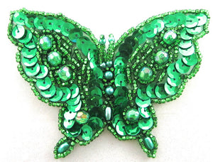 Butterfly with Green Sequins and Beads 3" x 4"