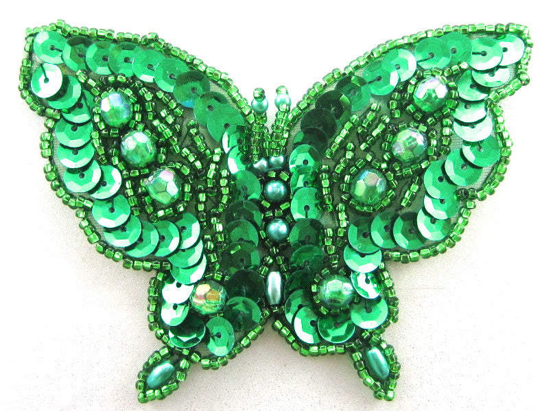 Butterfly with Green Sequins and Beads 3