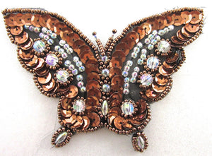 Butterfly with Bronze and Iridescent Sequins and Beads 3" x 4"