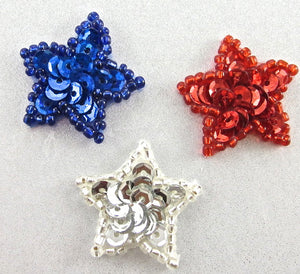 Stars set of Three Red Silver and Blue 1"