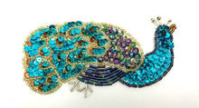 Load image into Gallery viewer, Peacock Facing Right with Multi-Colored Turquoise Sequins and Beads 5&quot; x 2.5&quot;