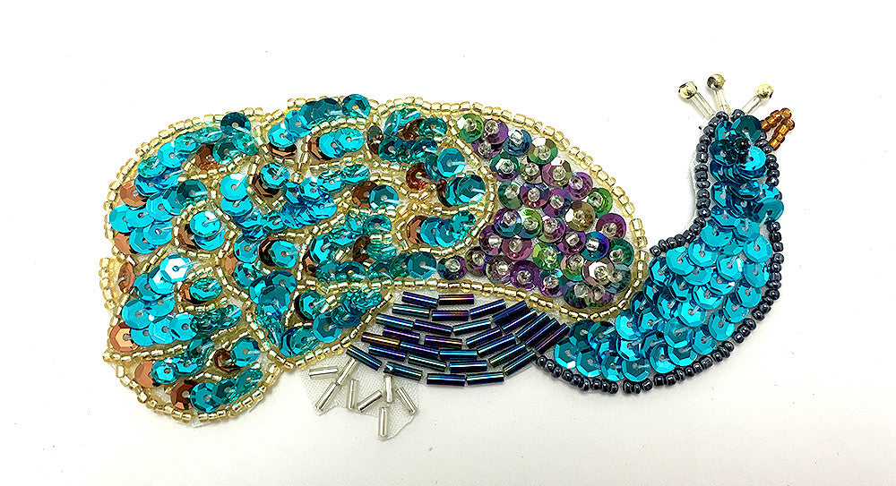 Peacock Facing Right with Multi-Colored Turquoise Sequins and Beads 5