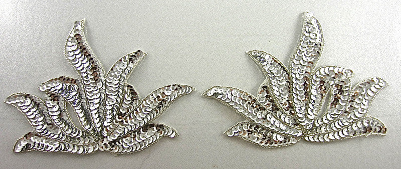 Leaf Pair with Silver Sequins and Beads 5.25