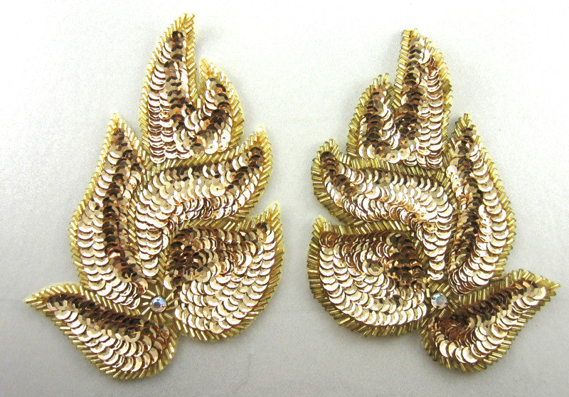 Leaf* Pair with Gold Sequins and Beads and AB Rhinestone 6