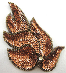 Leaf Pair with Bronze Sequins and Beads 6" x 5"