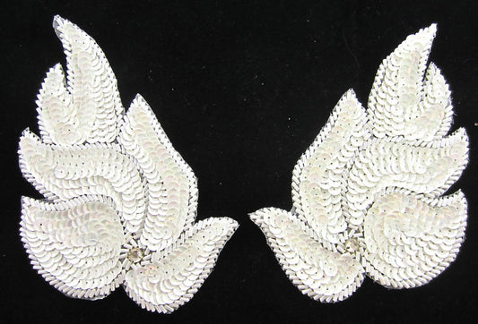 Leaf Pair with White Sequins and Acrylic Stone 6" x 3.5"