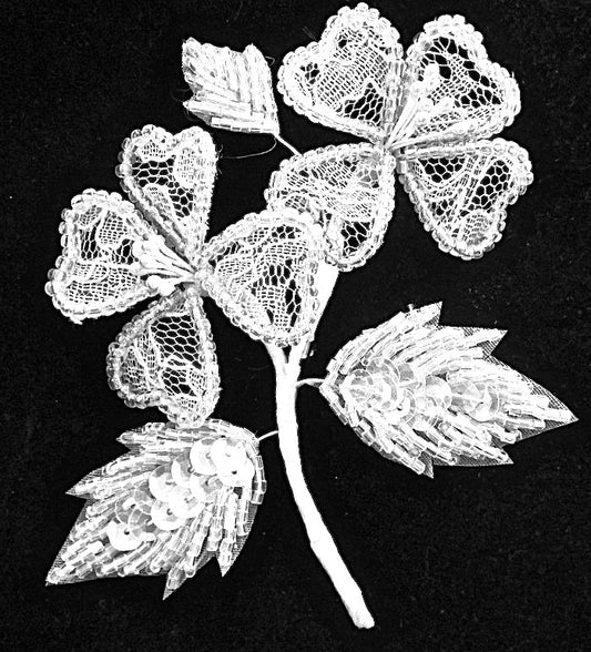 Flower with White Lace, Pearls and White Iridescent Beads 4.5" x 3.5" x 1/2" Depth