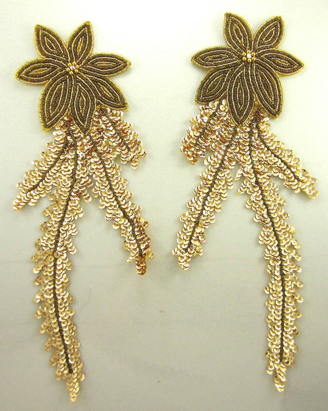 Flower Pair with Bronze Gold Sequins and Beads Hand sewn AB Rhinestone 12.5