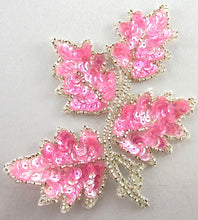 Load image into Gallery viewer, Leaf Single with Brilliant Pink Iridescent Sequins Silver Beads 4&quot; x 3&quot;
