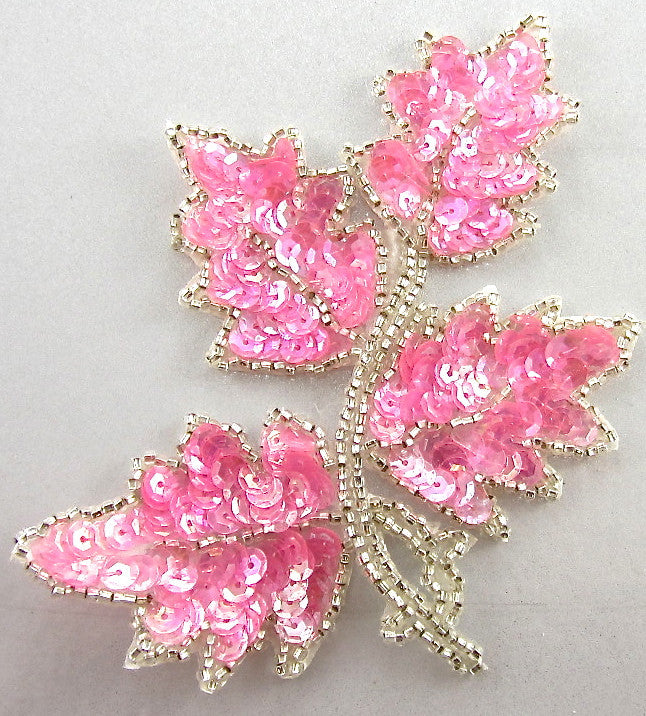 Leaf Single with Brilliant Pink Iridescent Sequins Silver Beads 4