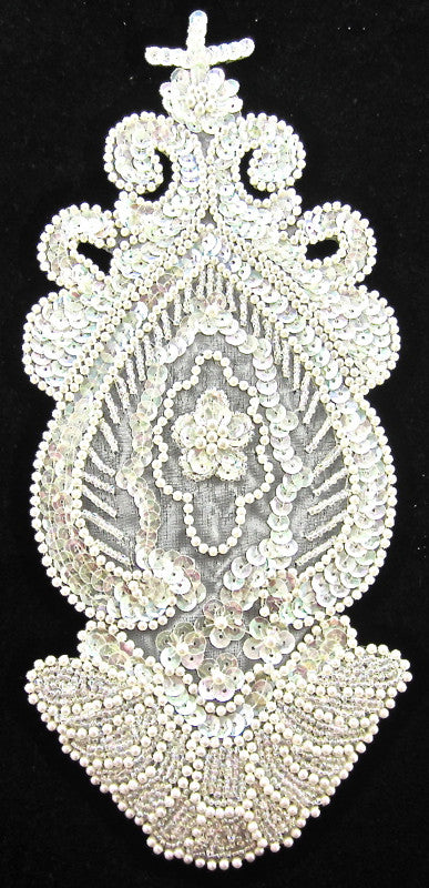 Designer Motif Bridal Applique with Iridescent Sequins and Beads 11" x 5"