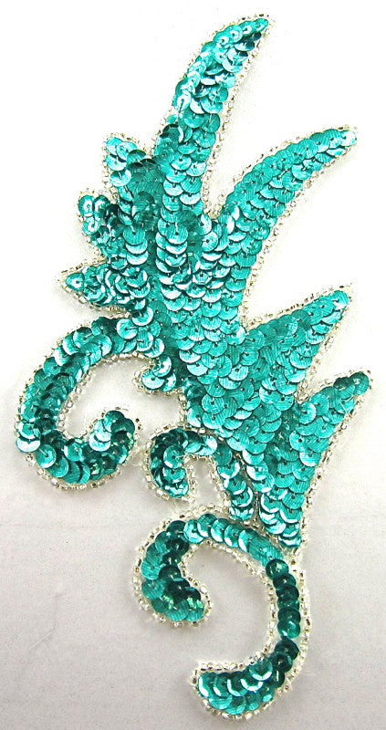 Leaf Motif with Emerald Green Sequins and Silver Beads 8" x 4"