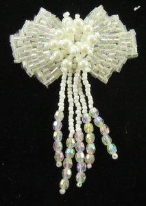 Epaulet with fringe Iridescent Beads and Pearls and White Beads 3" x 2.25"
