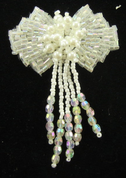 Epaulet with fringe Iridescent Beads and Pearls and White Beads 3