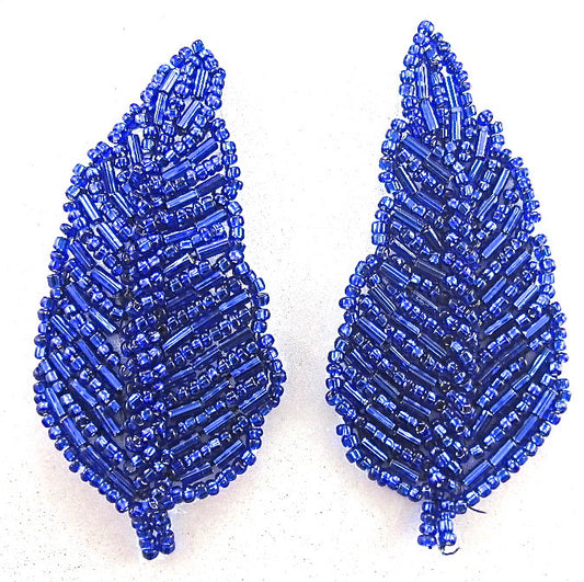 Leaf Pair with 4 Variant Colors Royal Blue, Pink, Red, Black Beads 3" x 1.5"