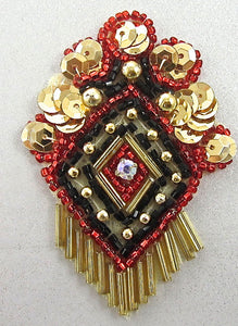 Crest with Red Black Gold Beads 2.75" x 2"