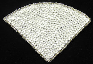 Designer Motif with White Sequins Silver Beads 3.5" x 5"