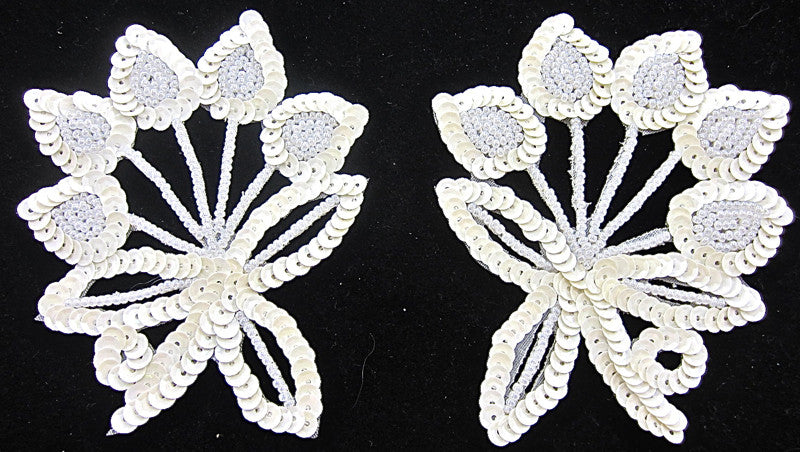 Flower Pairs with White Beads and Cream Sequin Leaves 3