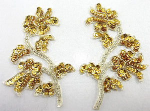 Flower Pair with Gold Sequins Silver Beads 5" x 3.5"