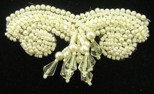 Epaulet with white and Clear Beads 1.5" x 3"