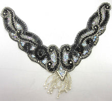Load image into Gallery viewer, Designer Motif Neck Line with Black Silver Iridescent Sequins an Beads 11&quot; x 11&quot;