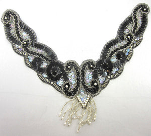Designer Motif Neck Line with Black Silver Iridescent Sequins an Beads 11" x 11"
