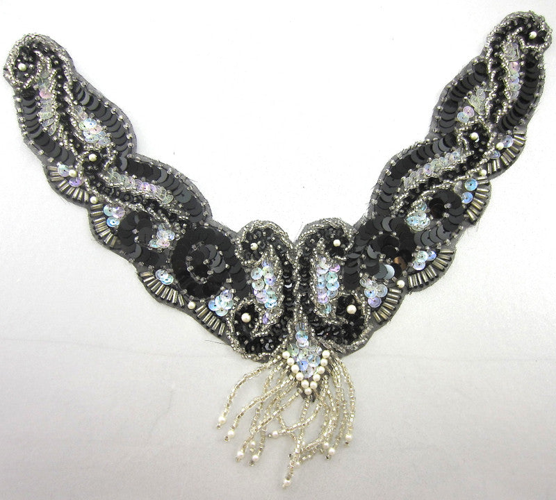 Designer Motif Neck Line with Black Silver Iridescent Sequins an Beads 11