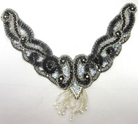 Designer Motif Neck Line with Black Silver Iridescent Sequins an Beads 11