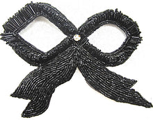 Load image into Gallery viewer, Bow with Raised Black Beads and AB Rhinestone 7&quot; x 6&quot;
