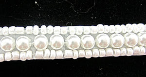 Trim with Three Rows White Bead and Pearls 1.2" wide