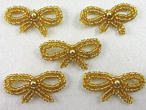 Bows Set of Five Gold Beaded 1.5" x 1" each