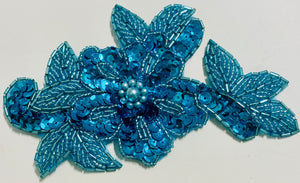 Flower Turquoise Sequins and Beads 4" x 5.5"