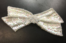 Load image into Gallery viewer, 12 PACK Bow with Chrystal Iridescent Sequins and Beads  2&quot; x 4&quot; - Sequinappliques.com