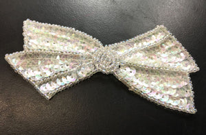 12 PACK Bow with Chrystal Iridescent Sequins and Beads  2" x 4" - Sequinappliques.com