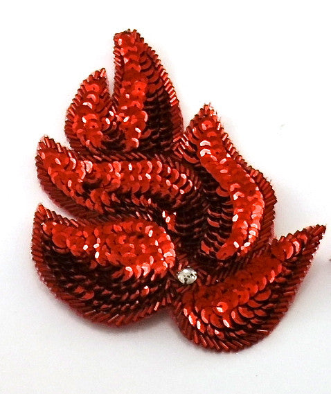 Leaf with Red Sequins and Beads and Rhinestone 6.25