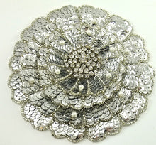 Load image into Gallery viewer, Flower Three Layers of Sequins, Beads, Pearl and Rhinestones 5.5