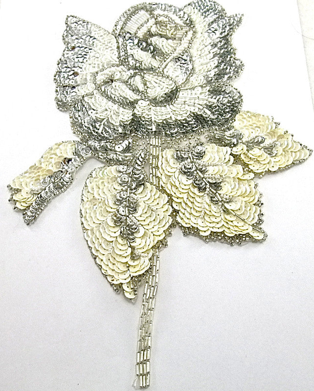 Flower with Silver and White Sequins and Beads 10.5" x 8"