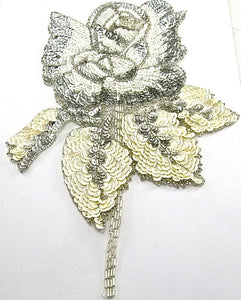 Flower with Silver and White Sequins and Beads 10.5" x 8"