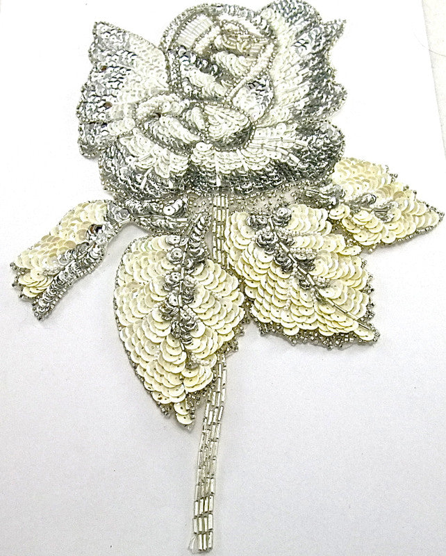 Flower with Silver and White Sequins and Beads 10.5