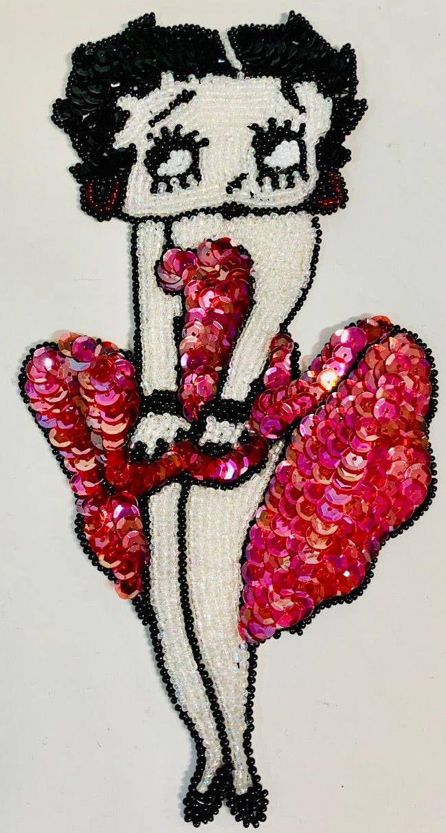 Betty Boop with Fuchsia Skirt and sequins and beads 9" x 5"