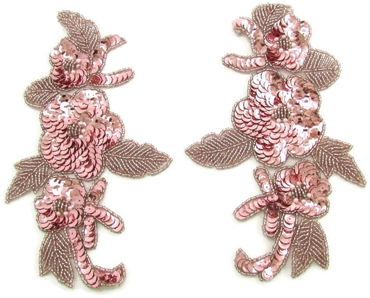 Flower Pair with Pink Sequins and Beads 7.5" x 4.5"