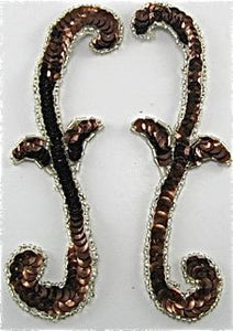 Designer Motif Pair with Bronze Sequins Silver Beads 2" x 5.5"