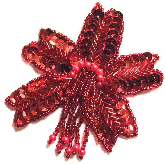 Epaulet with Red Sequins and Beads 3.5" x 3"