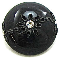 Load image into Gallery viewer, Button Black Shank with Three Rhinestones and Flower 1&quot;