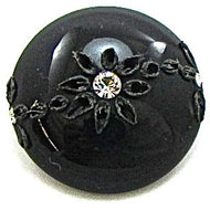 Button Black Shank with Three Rhinestones and Flower 1