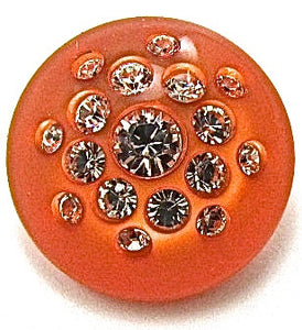 Button Orange with Rhinestones 1"