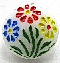 Load image into Gallery viewer, Button White Glass with Flowers 3/8&quot;