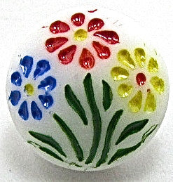 Button White Glass with Flowers 3/8"
